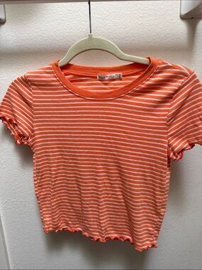 Heart Hips Orange & White Striped Ruffle Crop Top